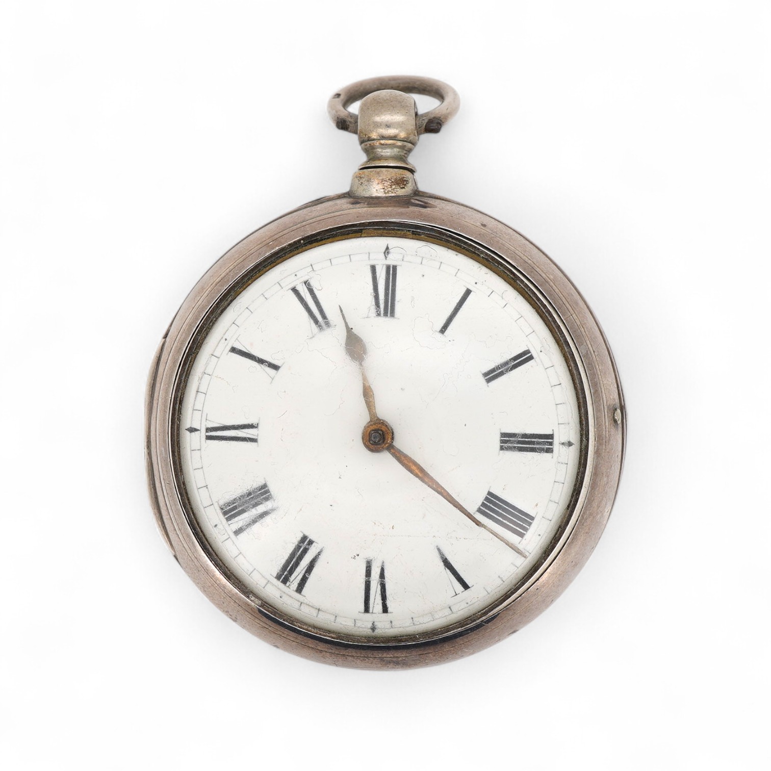 A George III silver pair cased verge pocket watch, by James Taylor of London, with Roman dial, the signed movement numbered 72607, case diameter 52mm.